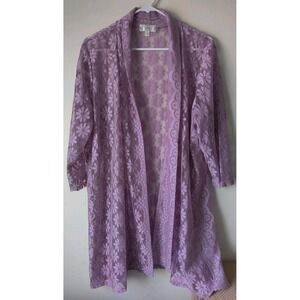 Shannon Ford New York Women's Plus 1X Lilac/Purple Floral Print Sheer Cardigan